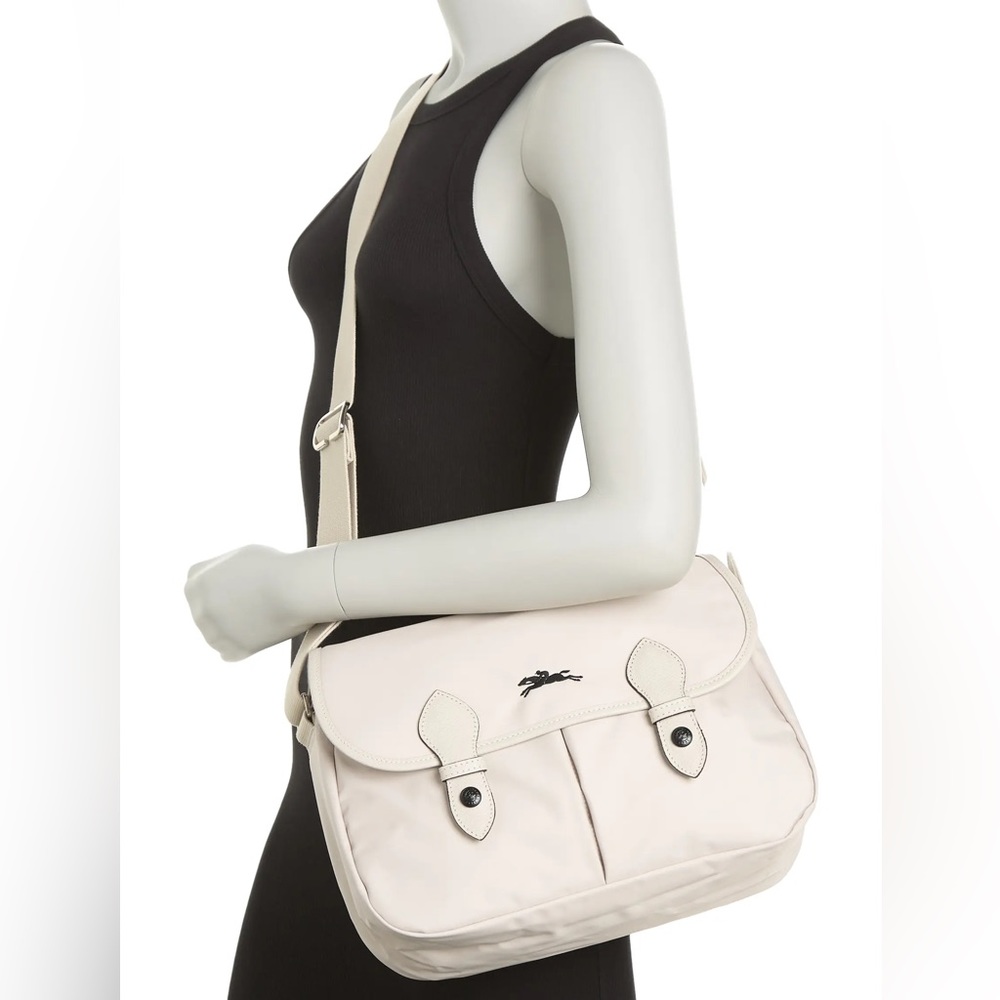Longchamp White and Silver Crossbody Bag with Modern Design
